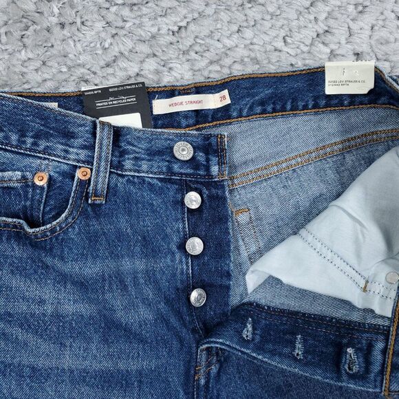 Levi's Premium Wedgie Straight Jeans Distressed Ripped Destroyed Blue Size 28x28 - Picture 5 of 12